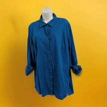 Westbound Woman Shirt Plus SZ. 2X Wrinkle Free Cotton Blue Button Up Cla... - $23.91