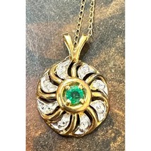 14K Yellow Gold Emerald And Diamond Pendant Necklace Sky - $295.81