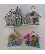 Christmas Mini Houses Hanging Ornaments with Glitter Set of 4 - £19.16 GBP