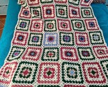 Handmade Crochet Afgan Blanket 44x64 Maroon Green Granny Square - $39.55