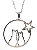 Cat and Star Necklace Kitty Kitten Moon Pendant 20&quot; Chain Mother Daughter Love - £7.33 GBP