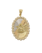 14k Gold Angel Pendant Oval Charm Diamond Cut CZ 1.7g - £133.87 GBP