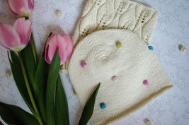 Hat and scarf set with bobble stich for girl Merino wool slouchy hat and... - $65.00+