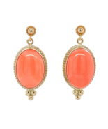 14k Yellow Gold Natural Coral Drop Earrings 11.53ct Total Weight (#J7293) - $856.35