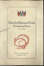 School Bakers Cooks Thanksgiving Dinner Wwi 1918 Program Roster Camp Sevier - $3,128.16