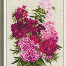 Flaxen Blooms Cross Stitch Kit - Sweet William Design - 14ct. AIDA - 14 Colors - - £49.67 GBP