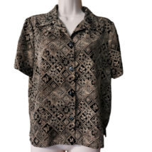 Vintage Casual Corner Button Up Short Sleeve Blouse Size 8 Black Brown G... - $10.00