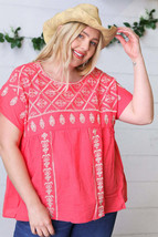 Coral Boho Embroidered Dolman Top - £23.59 GBP