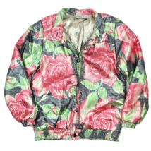 VTG Red Floral Rose Metallic Silky Bomber Jacket Womens Size Small - £30.75 GBP