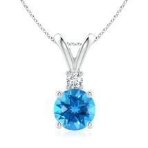 ANGARA 8mm Natural Swiss Blue Topaz Solitaire Pendant with Diamond in Silver - £264.81 GBP+