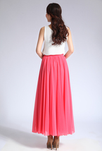 Melon Red Long Chiffon Skirt Women Plus Size Beach Chiffon Maxi Skirt image 5