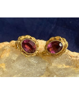 Vtg Yellow Gold Filled Earrings Fashion Jewelry Amethyst Color Stones Sc... - £31.24 GBP