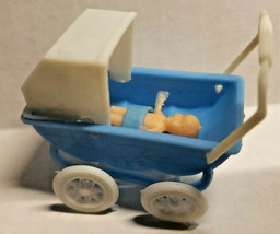 Vintage Baby Carriage Cake Topper Decoration Blue with Baby Made in Hong... - $8.99