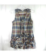 BANANA REPUBLIC Women&#39;s blue multi plaid ruffled cotton dress tunic size... - $15.93 CAD