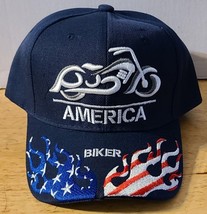 Motorcycle Biker America Flames Usa Flag Baseball Cap Hat ( Dark Blue ) - £9.45 GBP