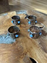 Set of 4 Vintage Brass Tone Napkin Rings with Turquoise - $24.75