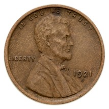 1921-S 1C Lincoln Cent IN Extra Sottile Condizioni, Tutti Marrone Colore, Forte - £35.60 GBP