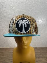 BLVD Supply Leopard Print Snapback Hat Cap Teal Brim PU Palm Tree Fur KG JD - $24.74
