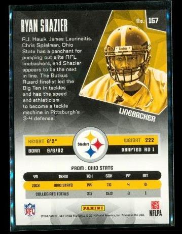 RYAN SHAZIER 2014 Panini Certified #157 Rookie Red 25/249 Pittsburgh Steelers Item image 2