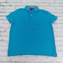 Tommy Hilfiger Shirt Womens Small Blue Spell Out Short Sleeve Collared Polo 90s - £15.68 GBP
