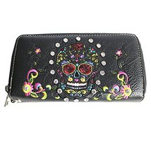 Texas West Women&#39;s Embroidered Sugar Skull Wallet Purse Clutch Wallet in 7 color - $14.99