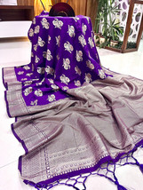 Pure Soft Khadi Crepe Silk Saree With Rich Antique Zari Woven Rich Pallu With Ta - £67.89 GBP