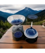 Pier 1 Blue Bowl Set of 2 Handblown Martini Wine Cocktail Glasses Stemme... - $461.92 MXN