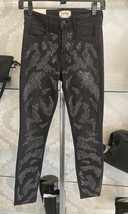 L&#39;AGENCE Black Cotton Blend Crystal Leopard Accent Denim Jeans Sz 25 $595 NWT - £213.58 GBP