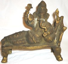 Antique Hindu God Ganesh Solid Bronze Reclining Statue Ganesha - £464.41 GBP