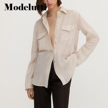 Modelutti 2022 New Spring Summer Fashion Women Long Sleeve Linen  Lapel Shirt Ca - £96.44 GBP