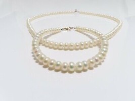 10K Yellow Gold Culture Pearl Necklace and Bracelet Set 5mm - £46.70 GBP
