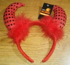 New Happy Halloween Adult Headband Little Red Devil Horns - £2.39 GBP