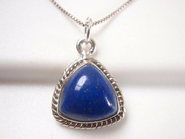 Lapis Lazuli Triangle with Soft Corners 925 Sterling Silver Pendant - £11.50 GBP