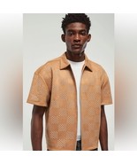 Boohoo Tan Studded Zip-Up Shirt - $25.00