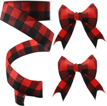 Buffalo Plaid Ribbon Decoration 20 Yards ,1.5 Inch Black Red Plaid Ribbon, Decor - £10.27 GBP