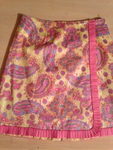 Lilly &amp; Van Women&#39;s Skirt Pink &amp; Yellow Paisley Print Lined Stretch Size XS NWOT - £9.95 GBP