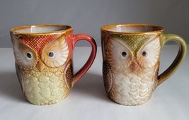 Pair Nature&#39;s Home Owl Mugs Coffee Cup Ceramic 14 Oz Lot 2 - $474.96 MXN
