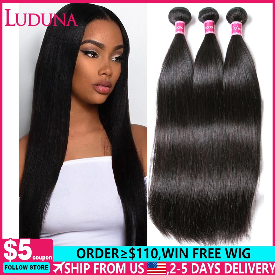 Luduna Straight Bundles Human Hair Brazilian Human Hair Bundles Remy Ext... - $45.61+