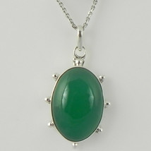 925 Sterling Silver Green Onyx Handmade Necklace 18&quot; Chain Festive Gift PS-1911 - £30.03 GBP