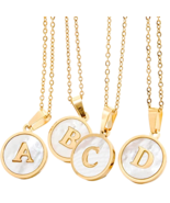 18k Gold Plated Alphabet A to Z Letter Initial Mother Pearl Necklace Pen... - $25.00