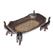 Confident Marching Elephants Hand Carved Rain Tree Rectangular Wooden Tray - $35.55
