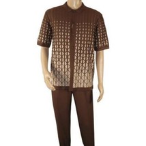 Men Silversilk 2pc walking leisure suit Italian woven knits 3115 Brown Beige image 3