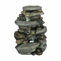 Stone Rock Resin Outdoor Waterfall Fountain with LED Lights for Patio Pond - $329.98