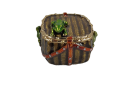 Keren Kopel Frogs on Basket Trinket Box Swarovski Crystals Gold Trim HTF... - $37.39