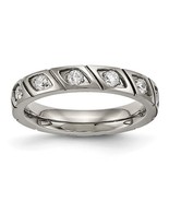 Chisel Titanium Polished with CZ 4mm Grooved Band Size 8.5 - $118.56