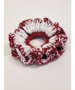 Handmade Crochet Red &amp; White Peppermint Stripes Scrunchie - $146.01 MXN