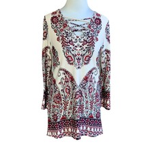 New Directions Ladies Ss Multi Color Paisley Peplum Top Tunic Blouse Shirt S - £17.49 GBP