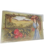 Vintage Postcard woman 1900s Birthay greetings floral pretty lady embossed - $6.00