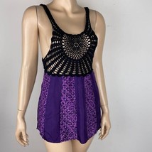 Free People Top Womens Purple Bohemian Boho Crochet Satin Sleeveless XS - £19.23 GBP