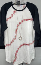 NWT LuLaRoe L White Baseball Body Solid Black Black Sleeves Randy Baseball Tee - £31.45 GBP